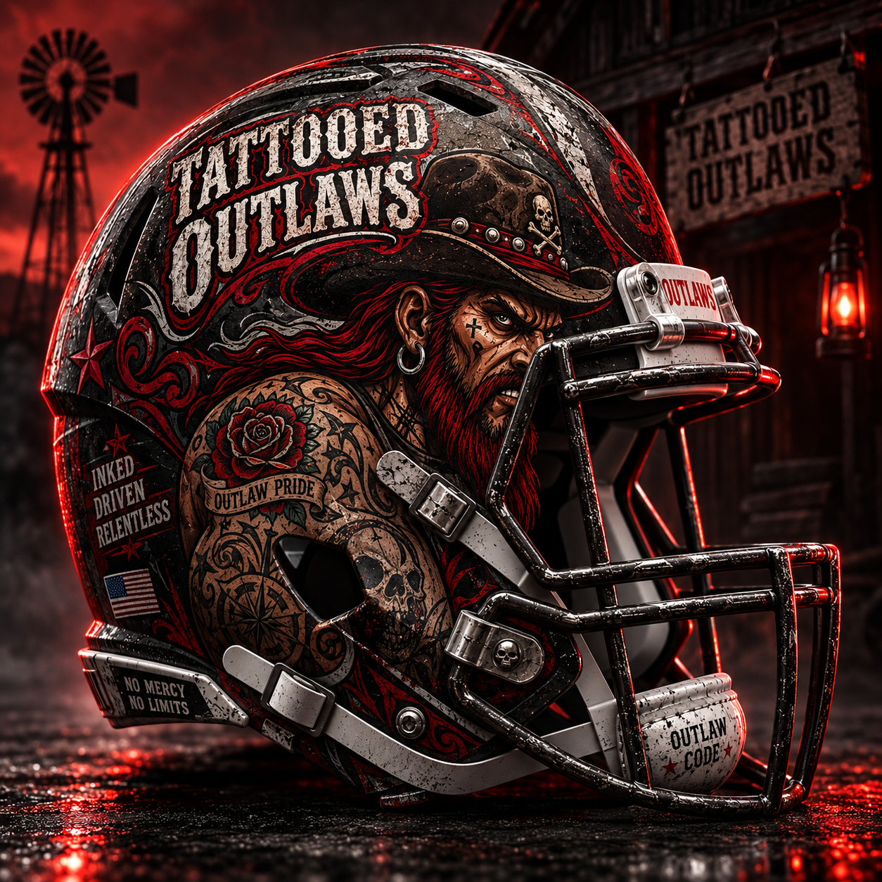 Tattooed Outlaws helmet